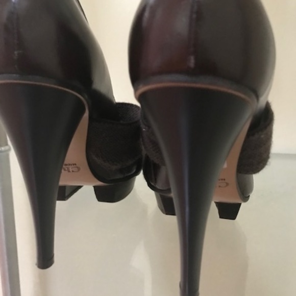 Chloé Platform Leather Heels Round Toe Elastic Platform Minimalist Shoes Rare - Picture 9 of 12
